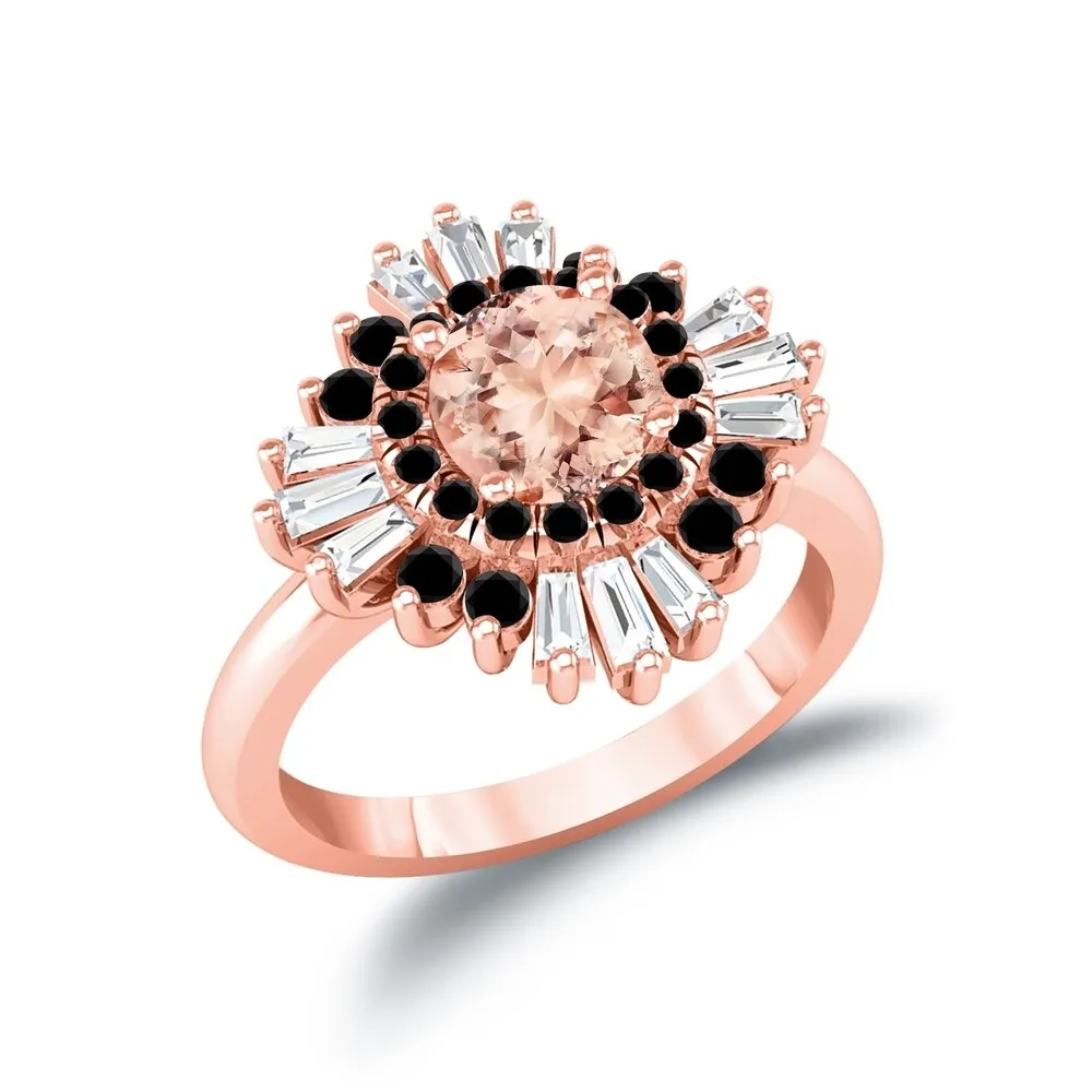 Auriya 14k Rose Gold Vintage Ballerina 1ct Morganite and 1ct TDW Baguette Halo Diamond Engagement Ring sold by Zulily product image thumbnail 3