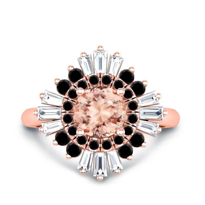 Auriya 14k Rose Gold Vintage Ballerina 1ct Morganite and 1ct TDW Baguette Halo Diamond Engagement Ring sold by Zulily