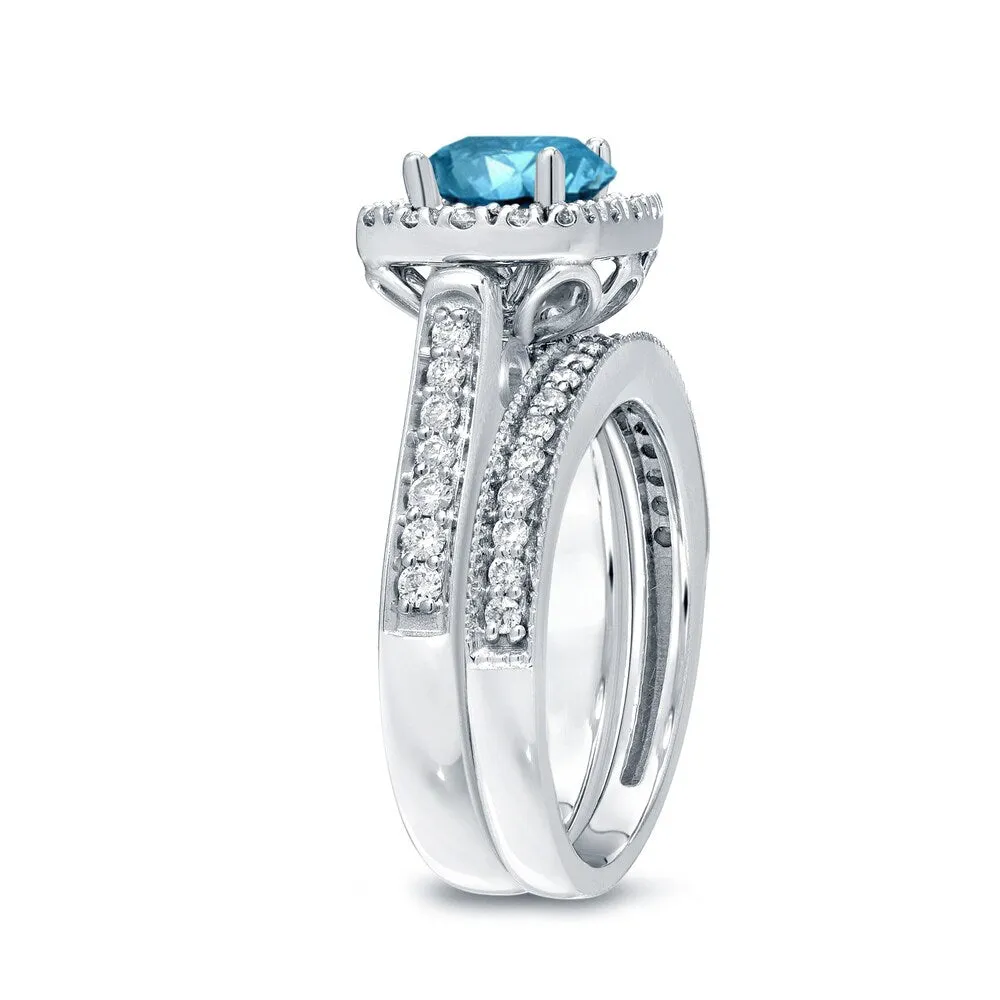 Auriya 1ctw Round Halo Blue Diamond Engagement Ring Set 14k Gold sold by Zulily product image thumbnail 5