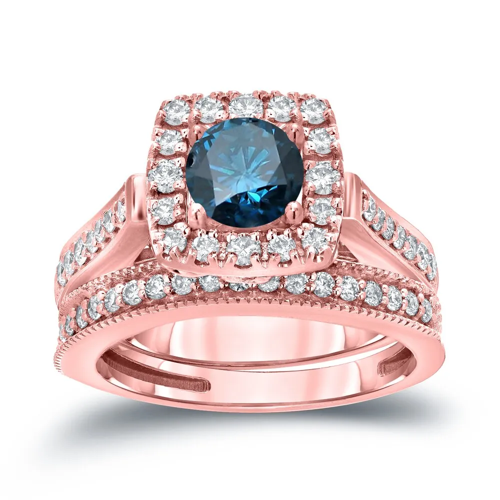 Auriya 1ctw Round Halo Blue Diamond Engagement Ring Set 14k Gold sold by Zulily product image thumbnail 3