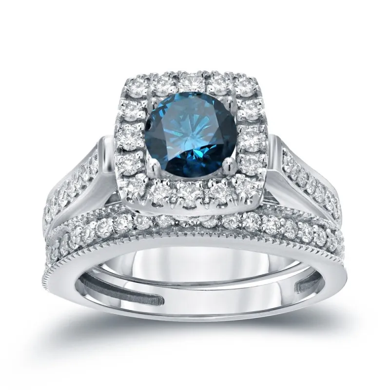 Auriya 1ctw Round Halo Blue Diamond Engagement Ring Set 14k Gold sold by Zulily