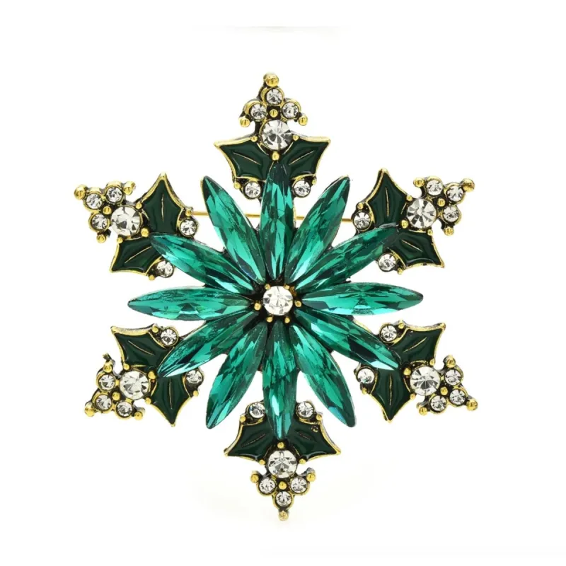 Don't AsK Green Gem Snowflake Brooch with Crystals sold by Zulily