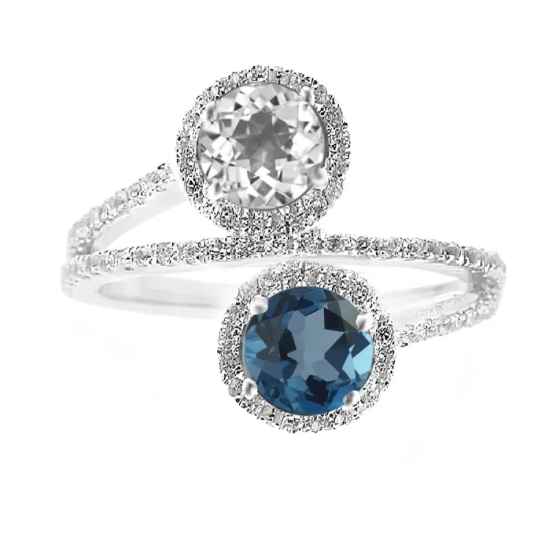 Sterling Silver with London Blue Topaz and White Topaz Bypass Ring sold by Zulily