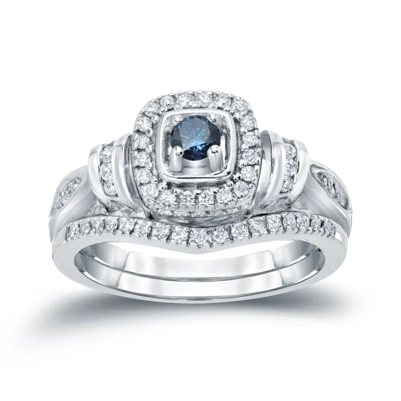 Auriya 1/2ctw Vintage Inspired Blue Halo Diamond Engagement Ring Set 14k Gold sold by Zulily