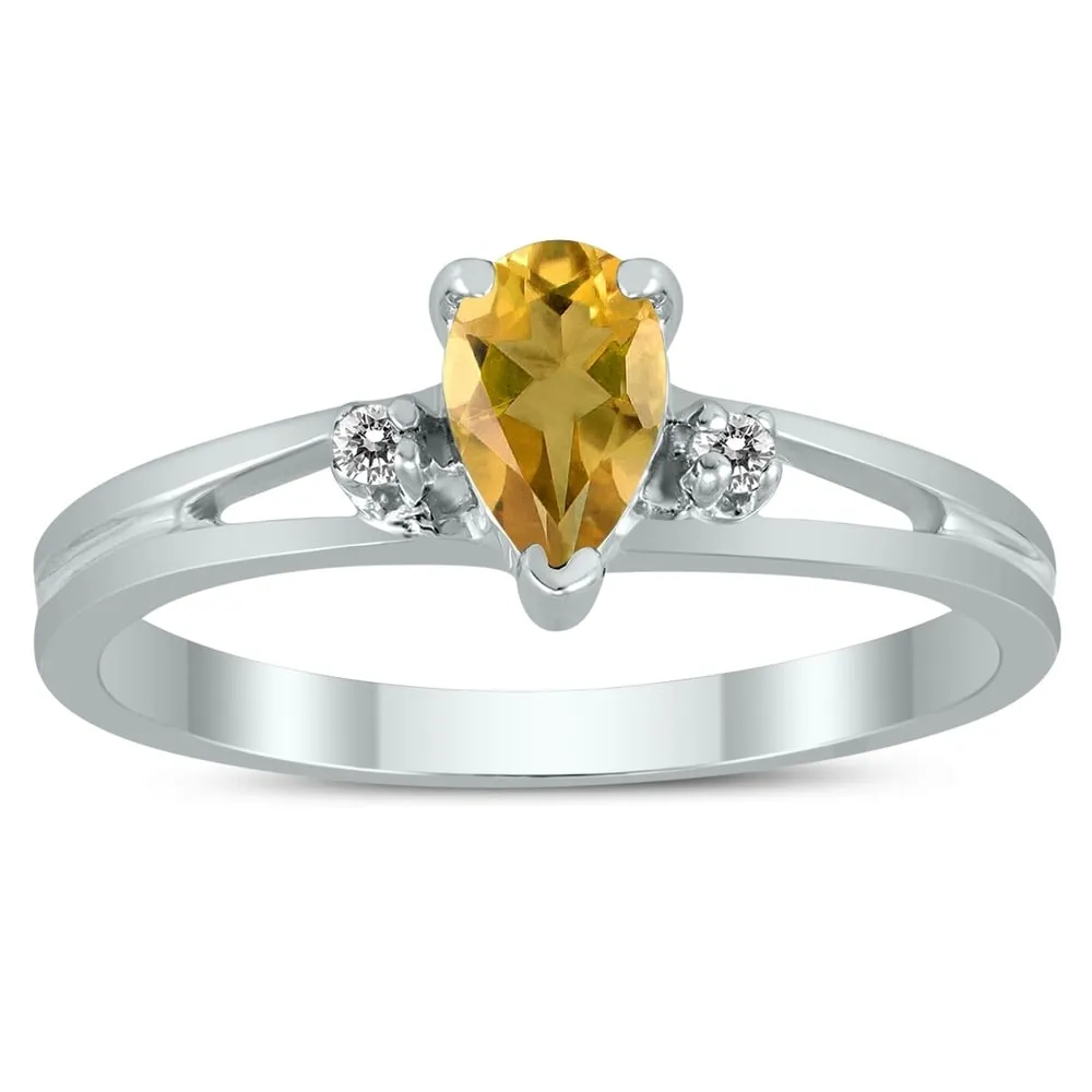 6X4MM Citrine and Diamond Pear Shaped Open Three Stone Ring in 10K White Gold sold by Zulily