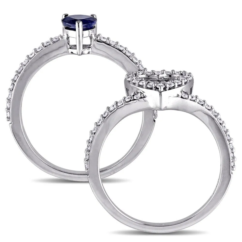 Miadora Signature Collection 10k White Gold Diffused Sapphire and 1/2ct TDW Diamond 2-Piece Bridal R sold by Zulily product image thumbnail 5