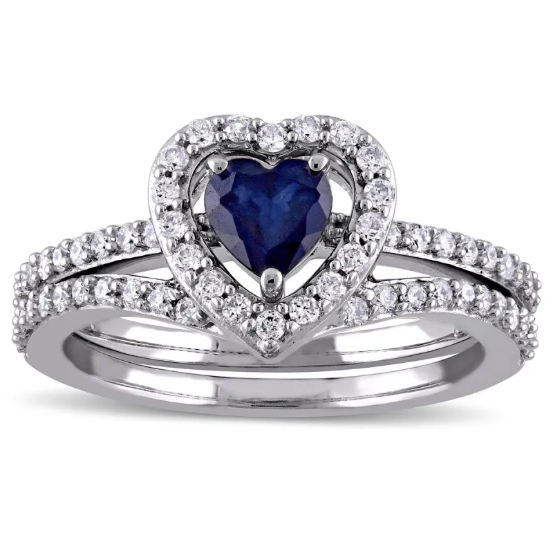 Miadora Signature Collection 10k White Gold Diffused Sapphire and 1/2ct TDW Diamond 2-Piece Bridal R sold by Zulily