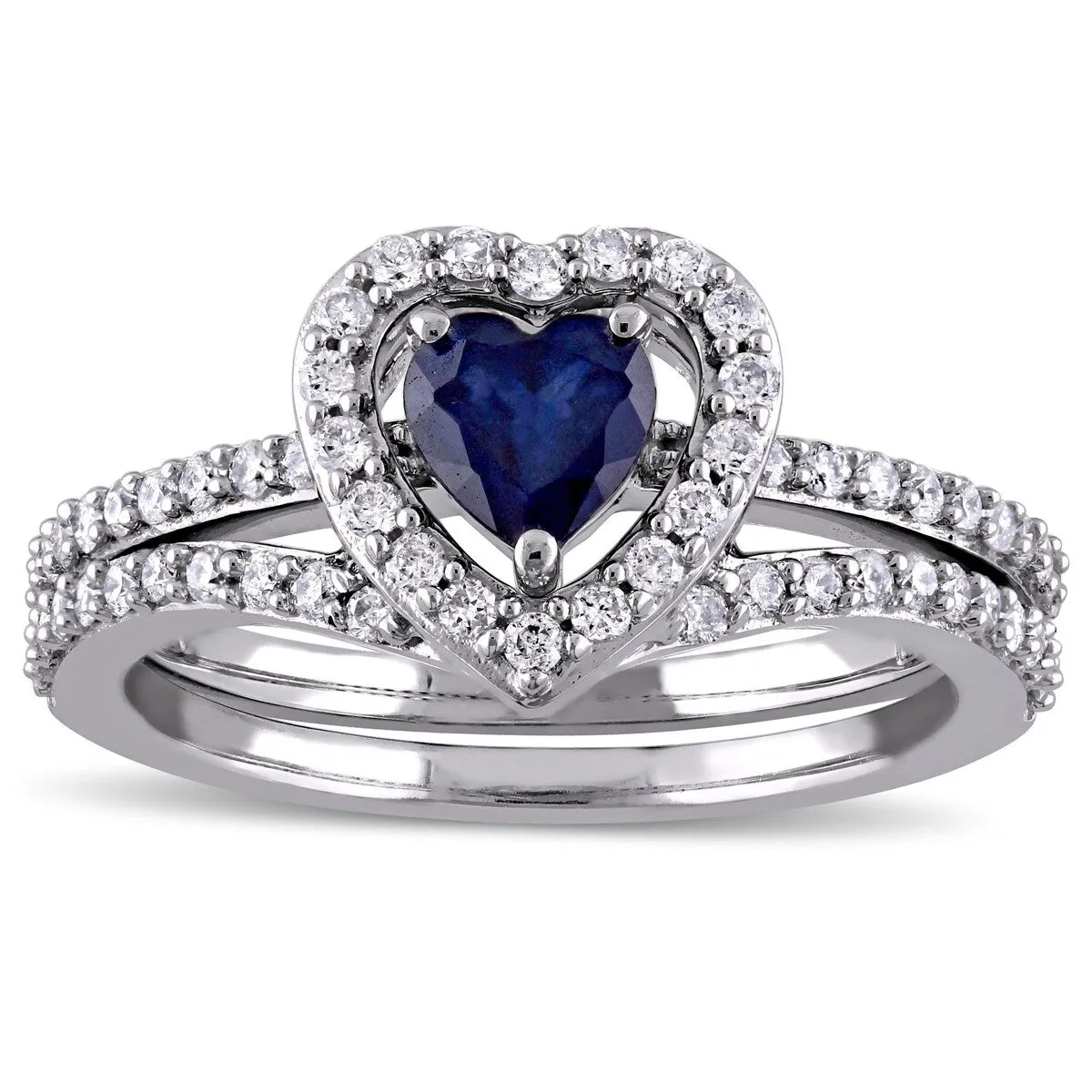 Miadora Signature Collection 10k White Gold Diffused Sapphire and 1/2ct TDW Diamond 2-Piece Bridal R sold by Zulily
