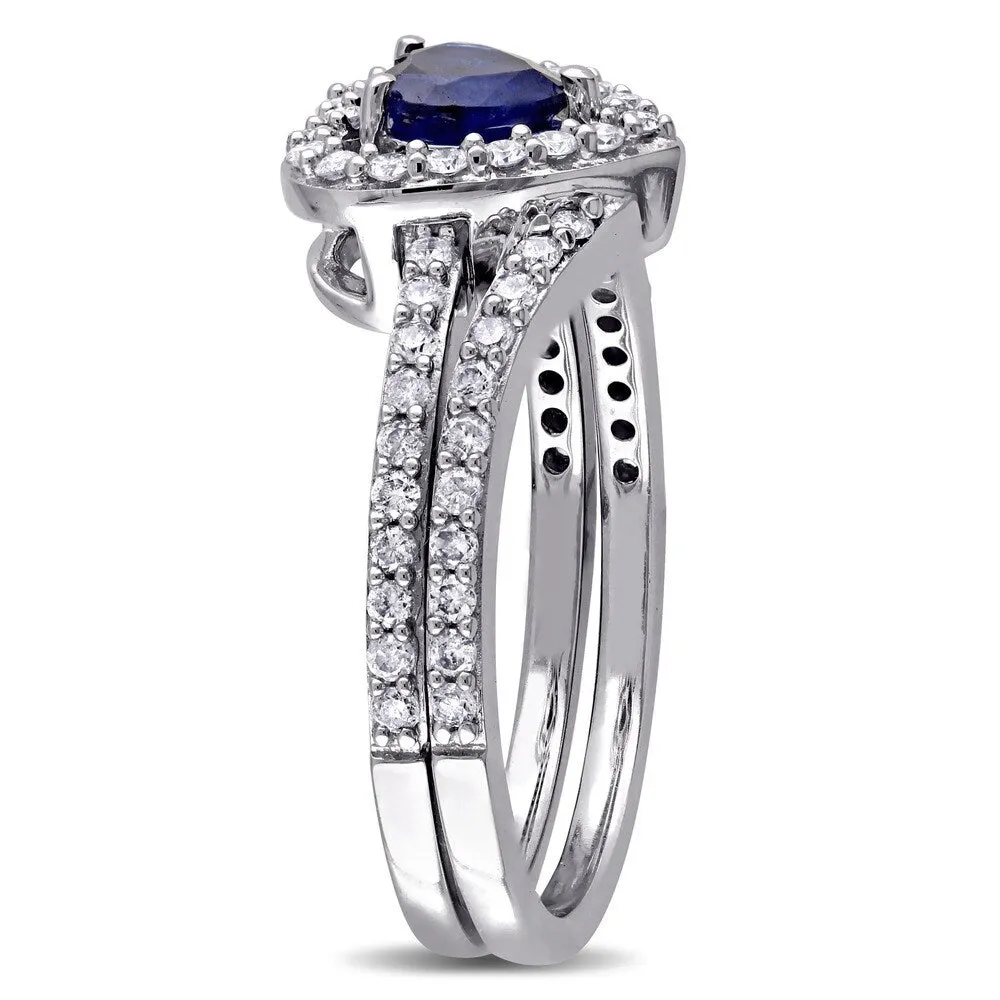 Miadora Signature Collection 10k White Gold Diffused Sapphire and 1/2ct TDW Diamond 2-Piece Bridal R sold by Zulily product image thumbnail 2