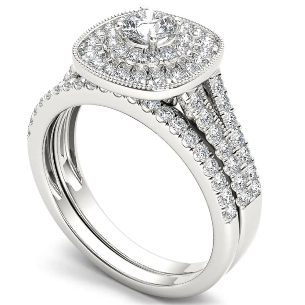 De Couer 14k White Gold 3/4ct TDW Diamond Double Halo Bridal Ring Set sold by Zulily product image thumbnail 2