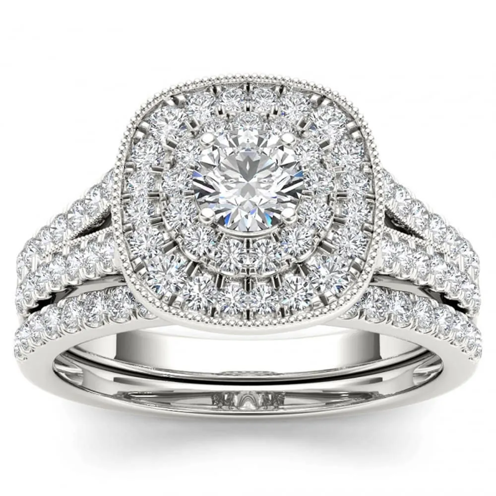 De Couer 14k White Gold 3/4ct TDW Diamond Double Halo Bridal Ring Set sold by Zulily