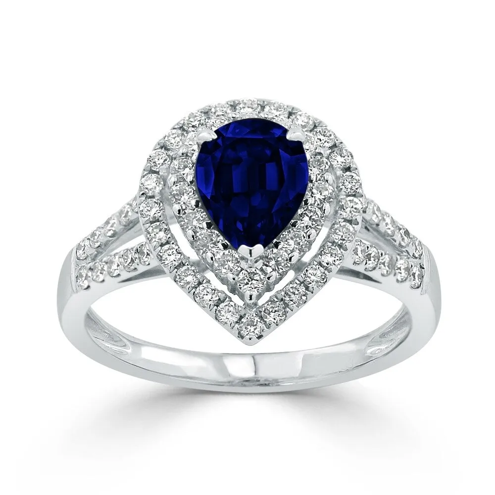 Auriya 1 3/8ct Pear Shape Blue Sapphire Halo Diamond Engagement Ring 5/8ct TDW 18k Gold sold by Zulily product image thumbnail 2