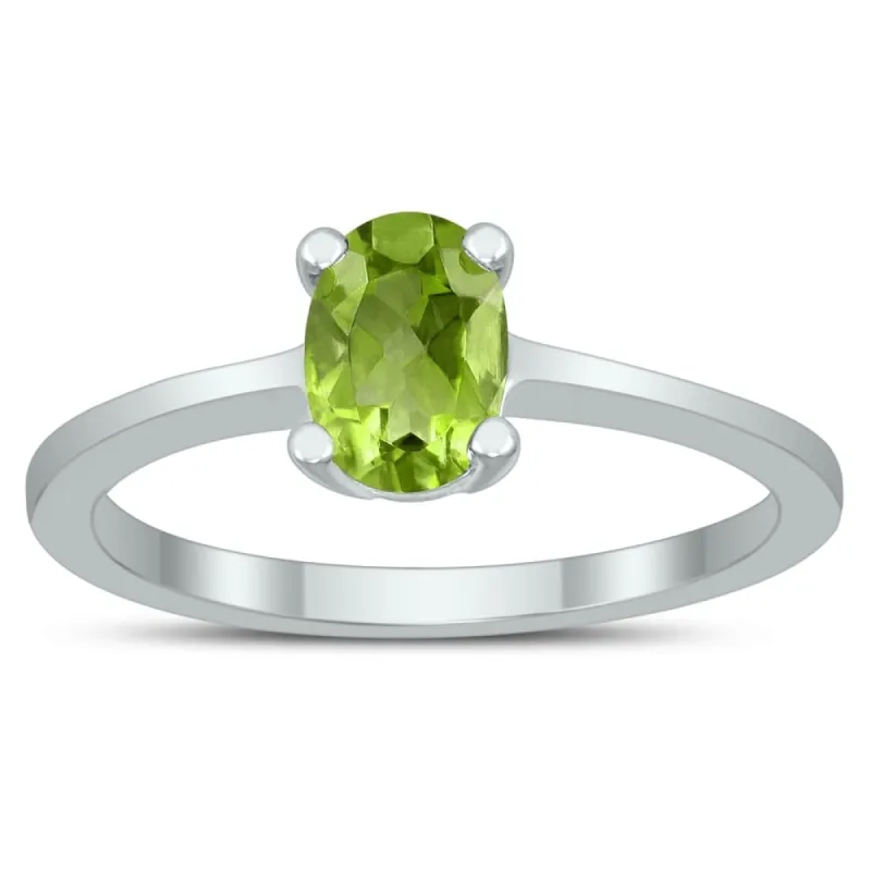 Oval Solitaire 7X5MM Peridot Ring in 10K White Gold sold by Zulily