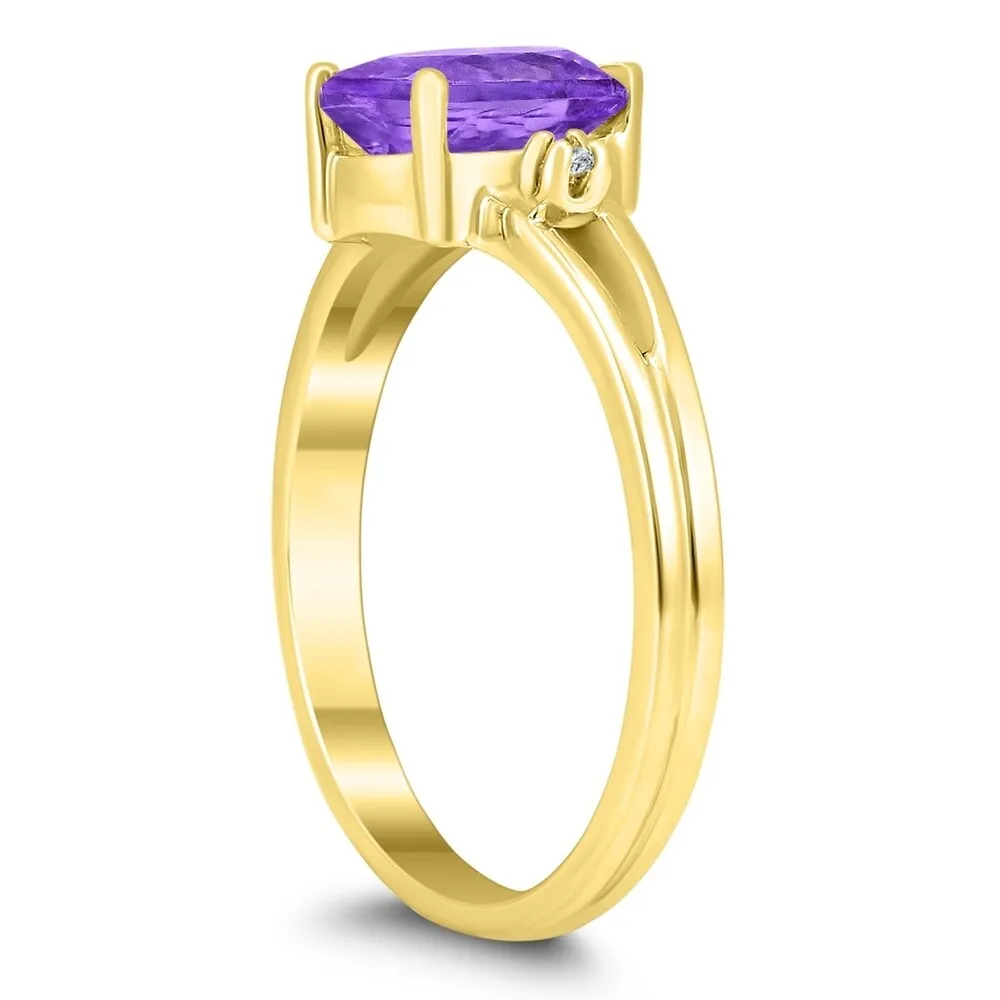 8X6MM Amethyst and Diamond Pear Shaped Open Three Stone Ring in 10K Yellow Gold sold by Zulily product image thumbnail 2