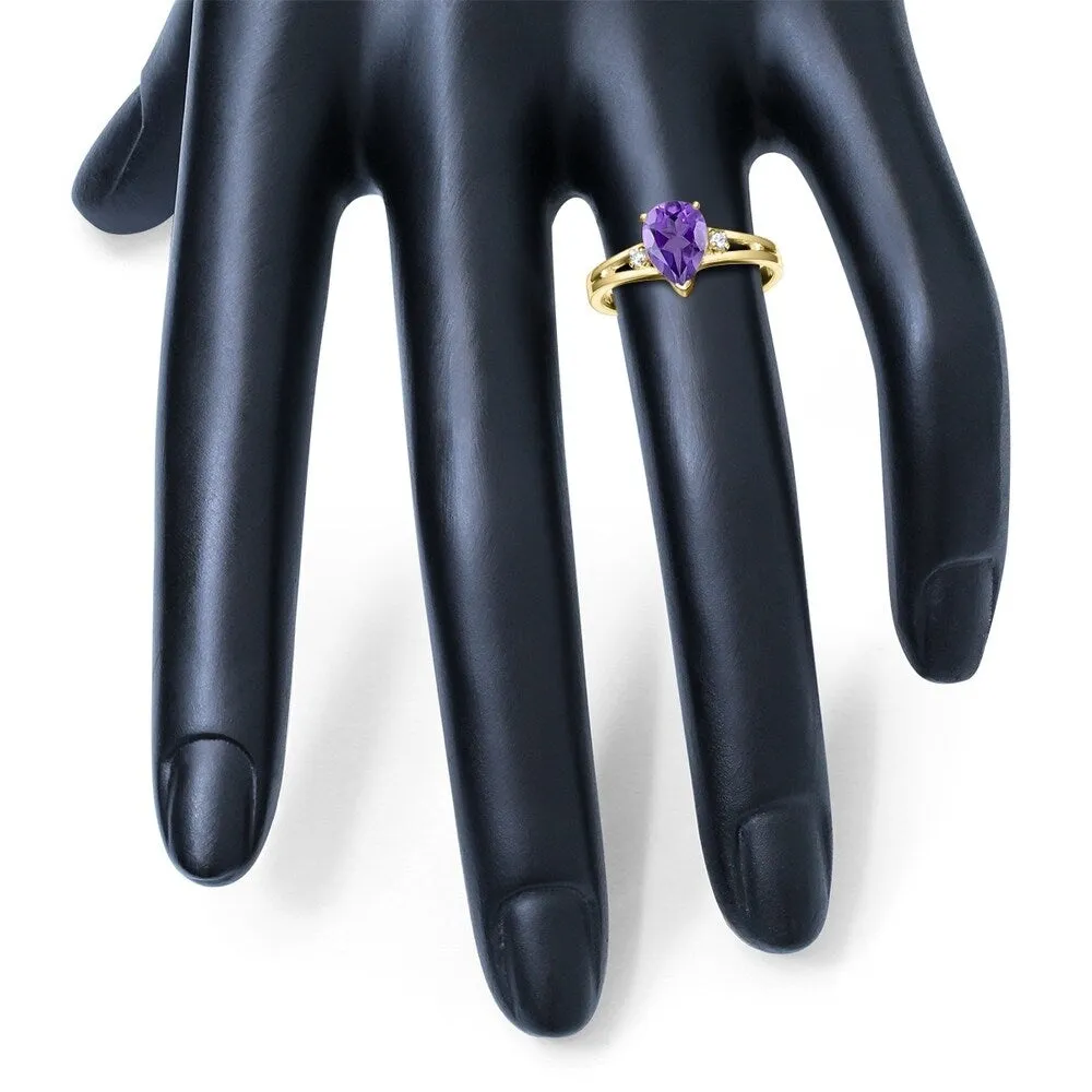 8X6MM Amethyst and Diamond Pear Shaped Open Three Stone Ring in 10K Yellow Gold sold by Zulily product image thumbnail 3