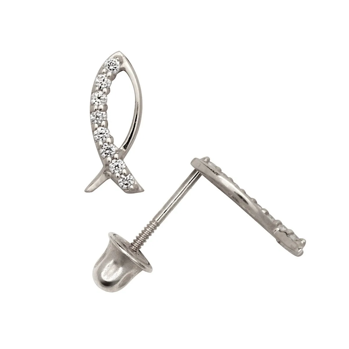 Curata 14k Gold Cubic Zirconia Christian Jesus Fish Ichtys Screw Back Stud Earrings sold by Zulily product image thumbnail 4