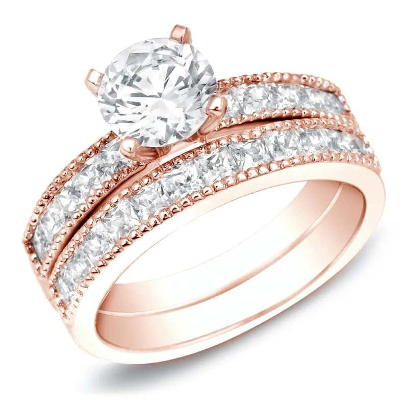 Auriya 14k Rose Gold 2ctw Round Diamond Engagement Ring Set Certified sold by Zulily