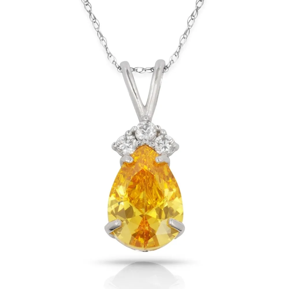 Curata 14k White Gold 16-inch BirthstoneCrown Pear-Shaped Cubic Zirconia Pendant Necklace (8mm x 18mm) sold by Zulily product image thumbnail 3