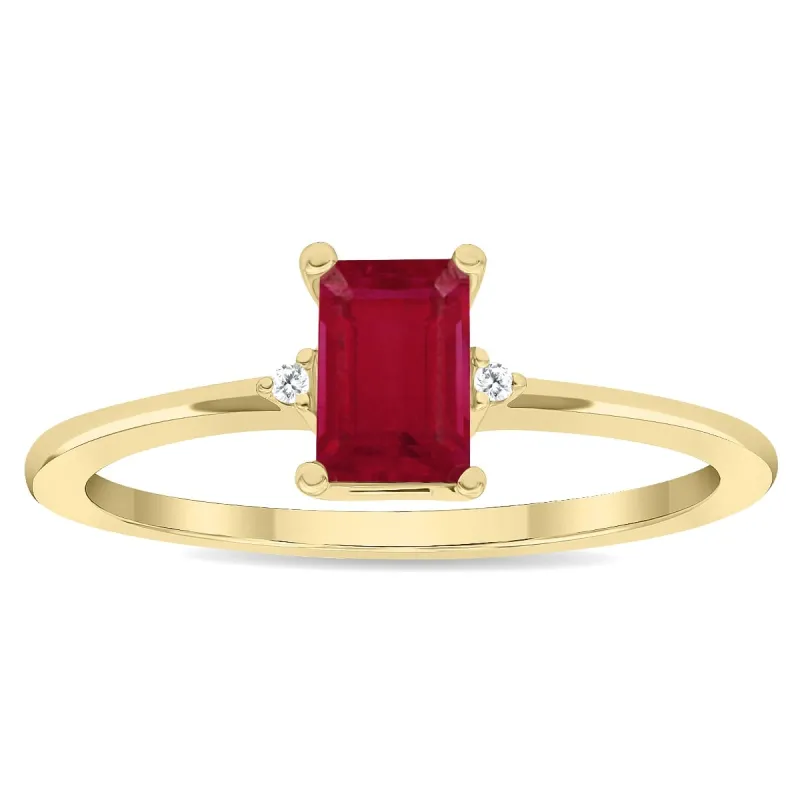 Women's Emerald Cut Ruby and Diamond Classic Band in 10K Yellow Gold sold by Zulily