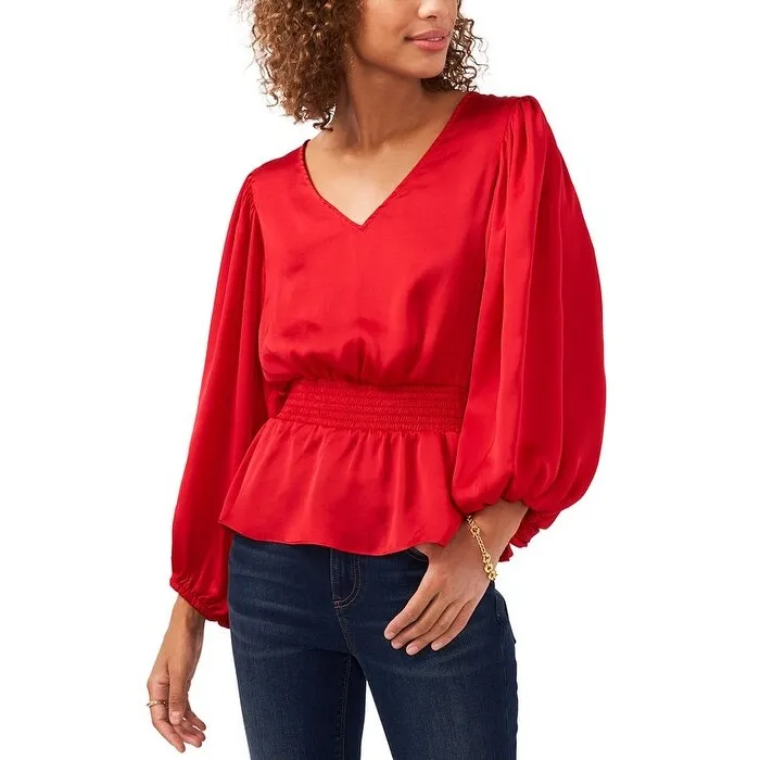 Vince Camuto Women's Smocked Peplum Blouse Red Size M sold by Zulily