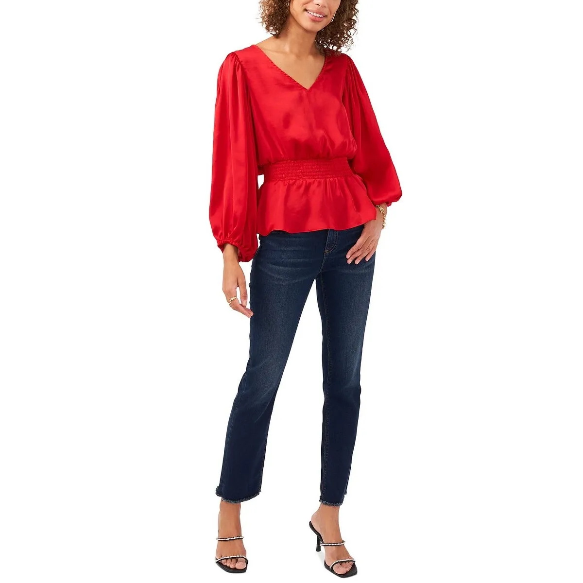 Vince Camuto Women's Smocked Peplum Blouse Red Size M sold by Zulily product image thumbnail 3
