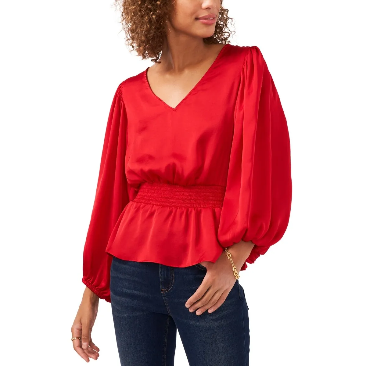 Vince Camuto Women's Smocked Peplum Blouse Red Size M sold by Zulily product image thumbnail 4