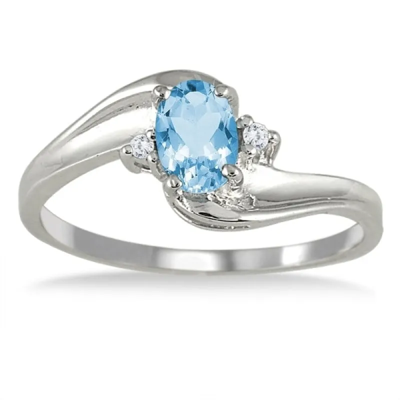 Blue Topaz Gemstone and Diamond Wave Ring 14k White Gold sold by Zulily