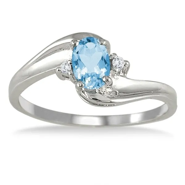 Blue Topaz Gemstone and Diamond Wave Ring 14k White Gold sold by Zulily