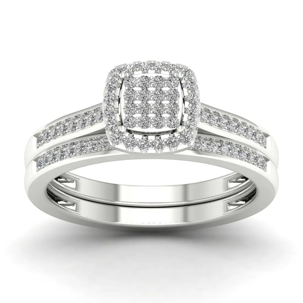 De Couer IGI Certified S925 Sterling Silver 1/4 ct TDW Diamond Halo Birdal Ring sold by Zulily