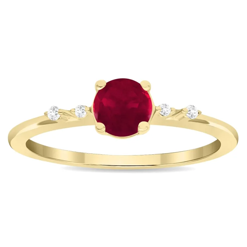Women's Round Shaped Ruby and Diamond Sparkle Ring in 10K Yellow Gold sold by Zulily