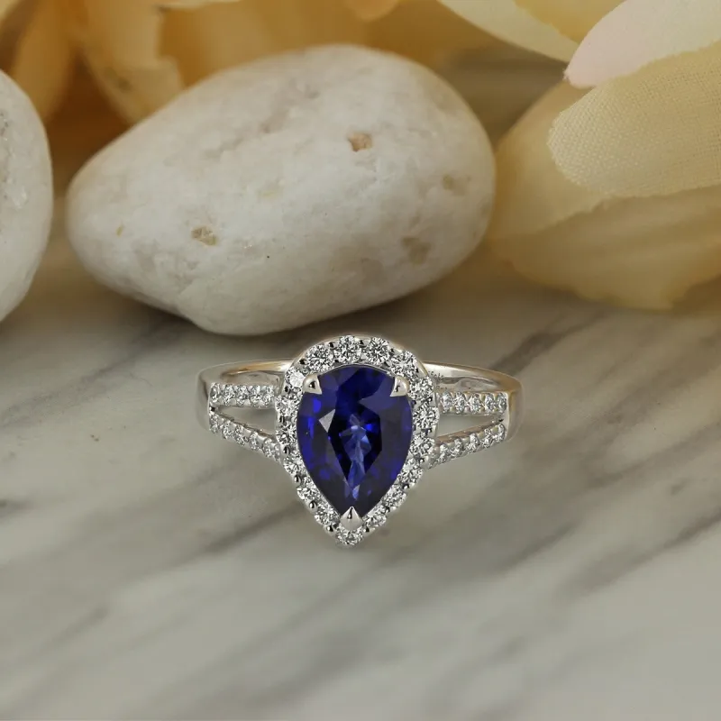 Auriya 18k Gold 2 5/8ct Pear-cut Blue Sapphire Halo Diamond Engagement Ring 1/2ct TDW sold by Zulily