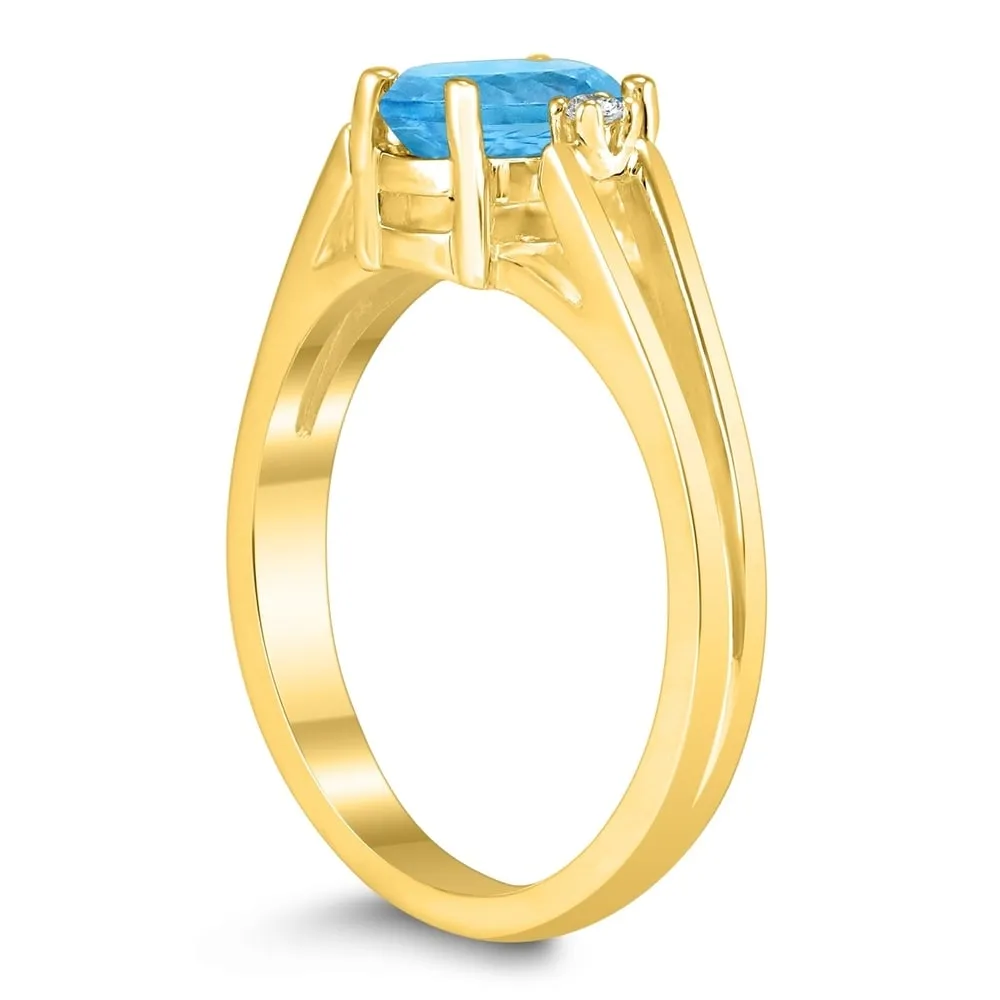 7X5MM Blue Topaz and Diamond Open Three Stone Ring in 10K Yellow Gold sold by Zulily product image thumbnail 2
