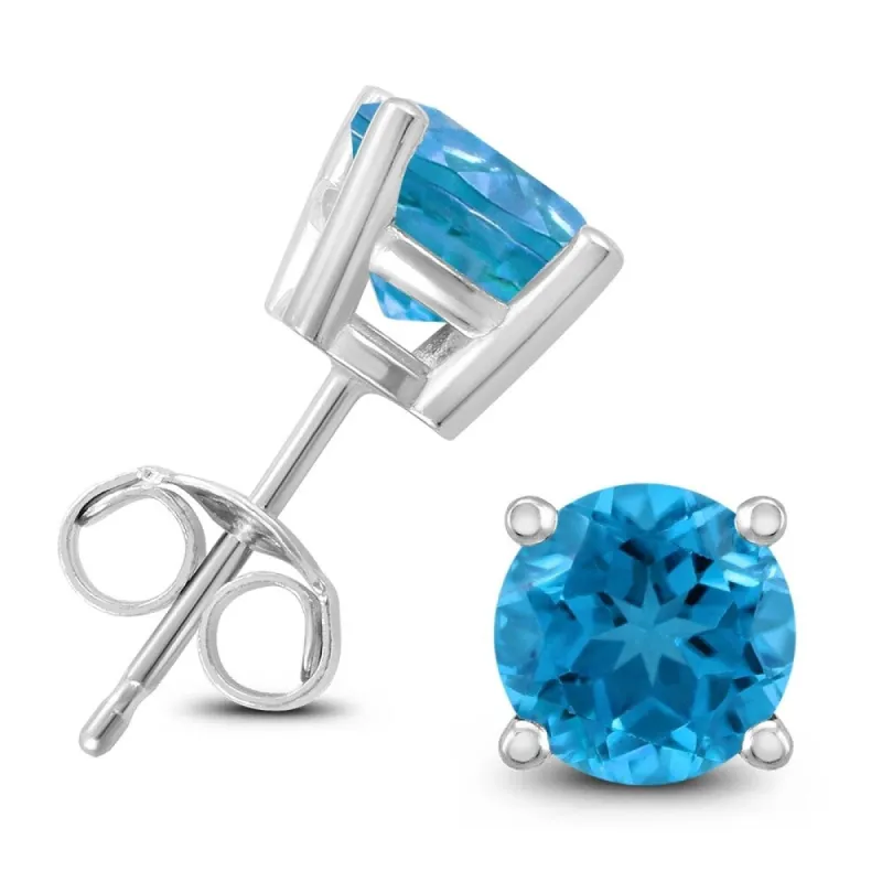 14K White Gold 5MM Round Blue Topaz Earrings sold by Zulily