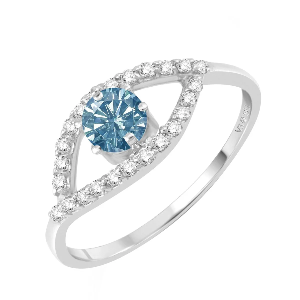 Sterling Silver with Blue Moissanite and White Zircon Evil Eye Ring sold by Zulily product image thumbnail 2