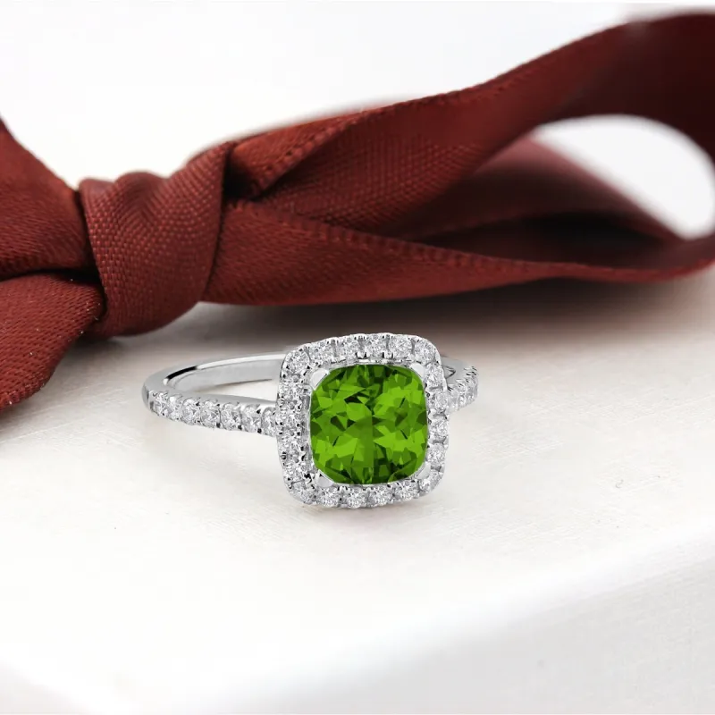 Auriya 1 1/4ct Cushion-cut Peridot and Halo Diamond Engagement Ring 1/2cttw 14k Gold sold by Zulily
