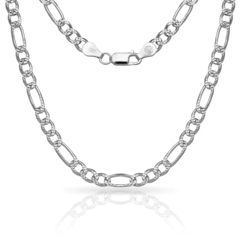 Sterling Silver Men's Italian 6mm Pave Figaro Chain Necklace (18'-30") - White sold by Zulily