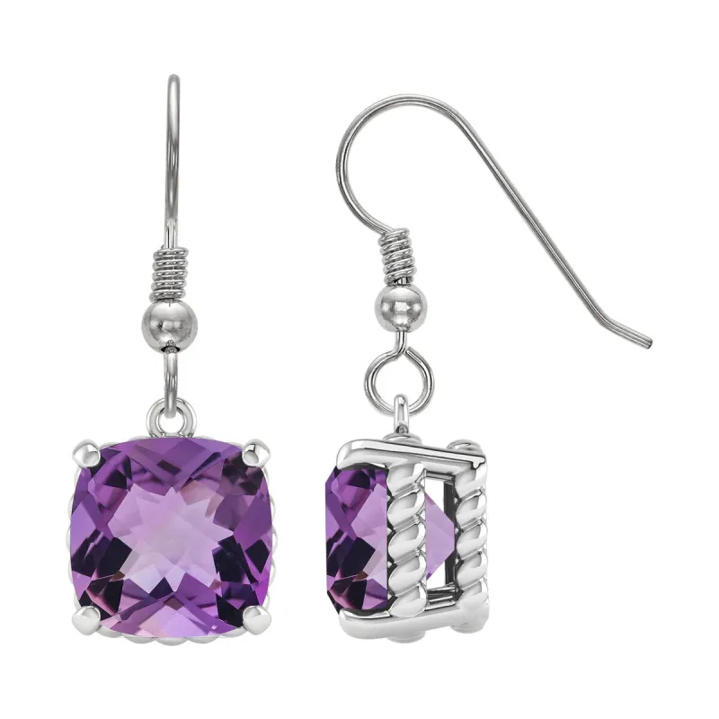V3 Jewelry Cushion Cut Dangle Earrings Sterling Silver Amethyst 10.80ct made by Zulily