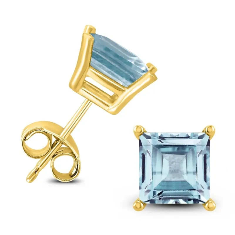 14K Yellow Gold 5MM Square Aquamarine Earrings sold by Zulily