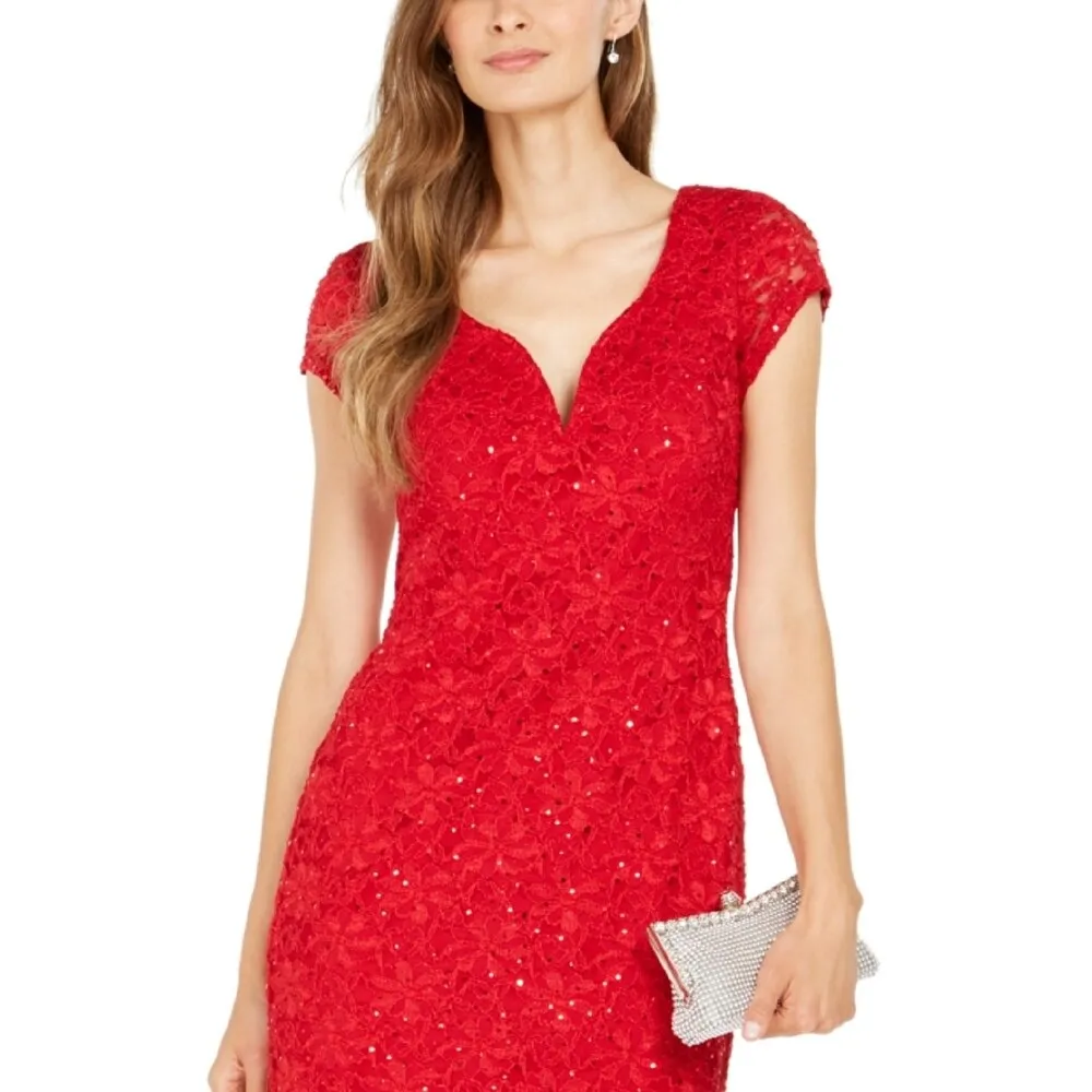 Connected Women's Sequined Lace Sweetheart Sheath Dress Red Size 16 sold by Zulily product image thumbnail 2