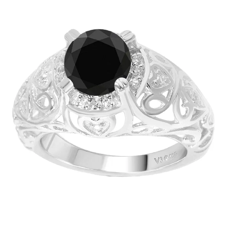 Sterling Silver with Genuine Black Diamond and White Topaz Halo Ring sold by Zulily