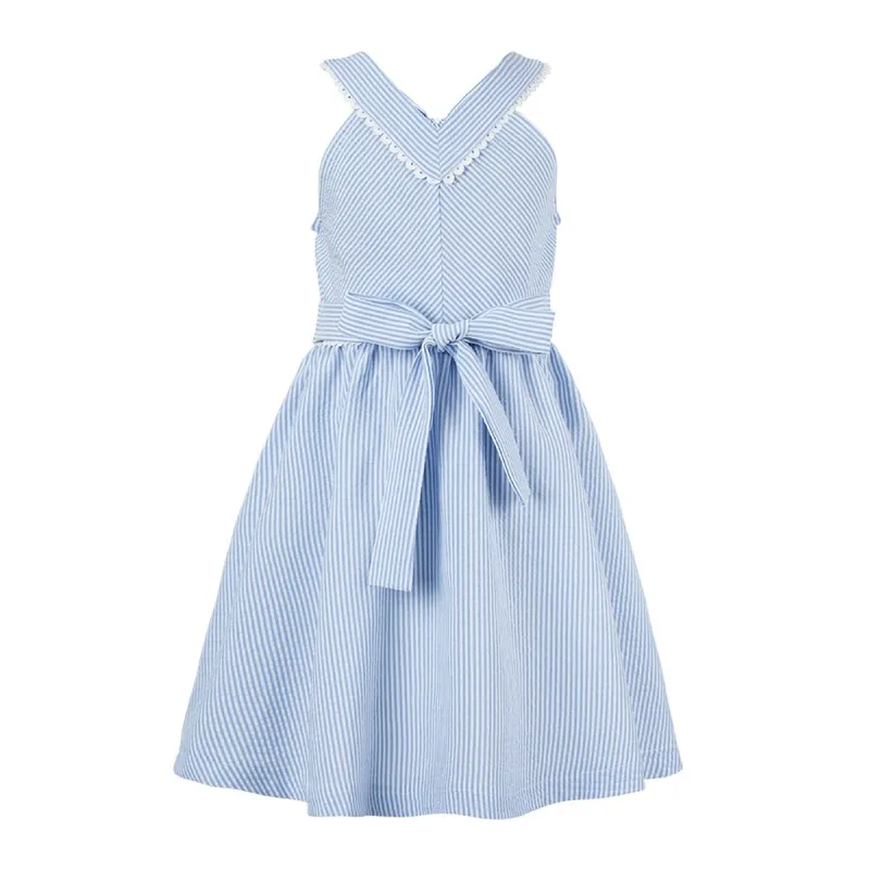 Blue & White Stripe Bow-Accent Sleeveless A-Line Dress sold by Zulily