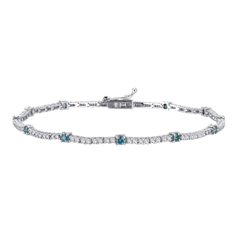 14k White Gold 1 1/2ct TDW Blue and White Diamond Tennis Bracelet made by Zulily
