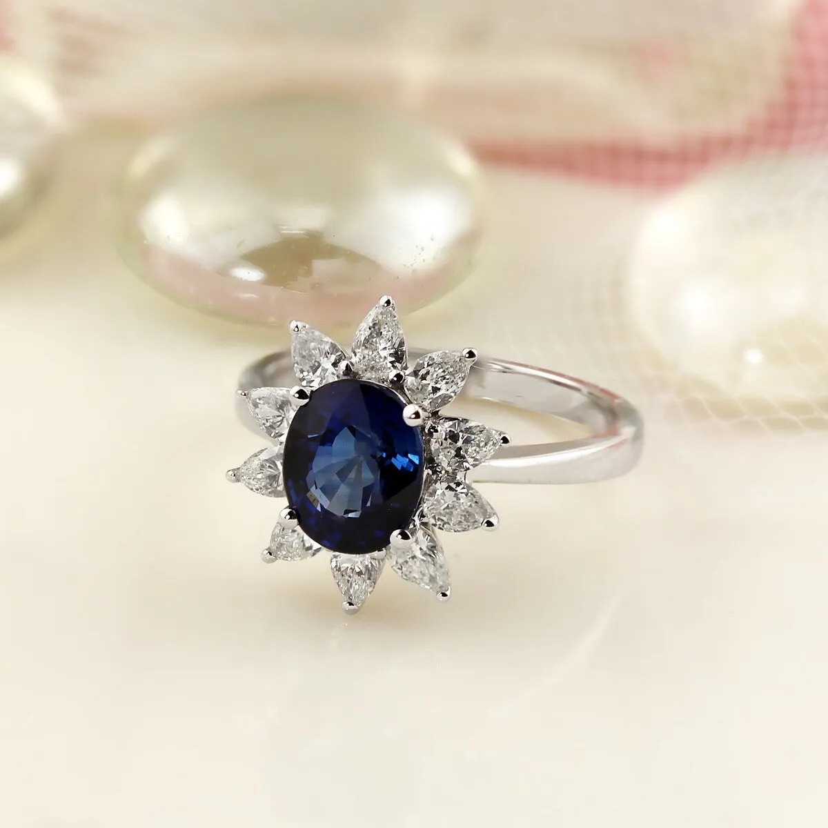 Auriya 18k Gold 2 1/3ct Royal Blue Oval Sapphire and Halo Diamond Engagement Ring 7/8ct TDW sold by Zulily