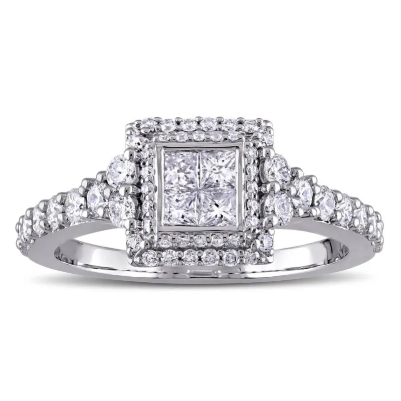 Miadora Signature Collection 14k White Gold 1ct TDW Princess and Round-cut Diamond Square Double Halo Engagement Ring sold by Zulily