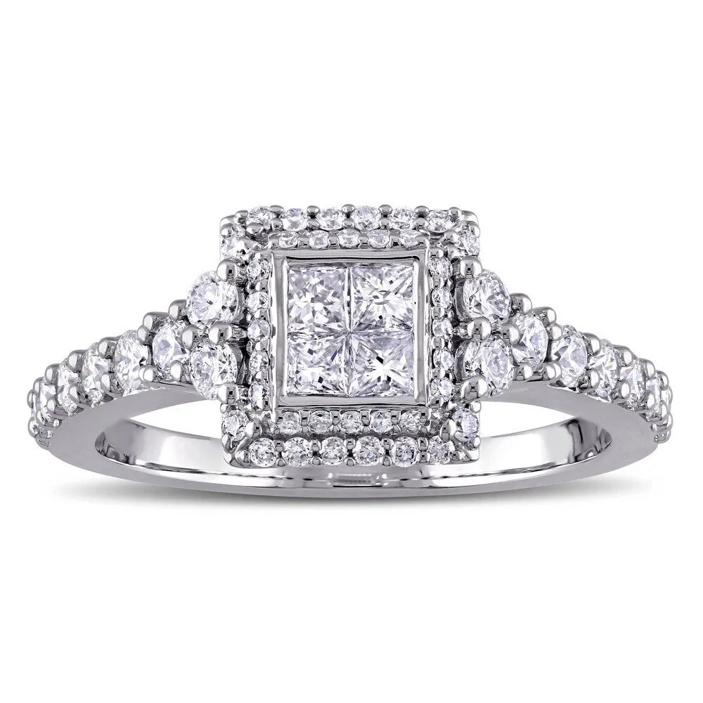 Miadora Signature Collection 14k White Gold 1ct TDW Princess and Round-cut Diamond Square Double Halo Engagement Ring sold by Zulily