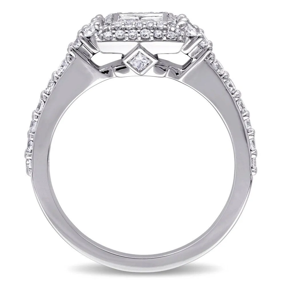 Miadora Signature Collection 14k White Gold 1ct TDW Princess and Round-cut Diamond Square Double Halo Engagement Ring sold by Zulily product image thumbnail 5