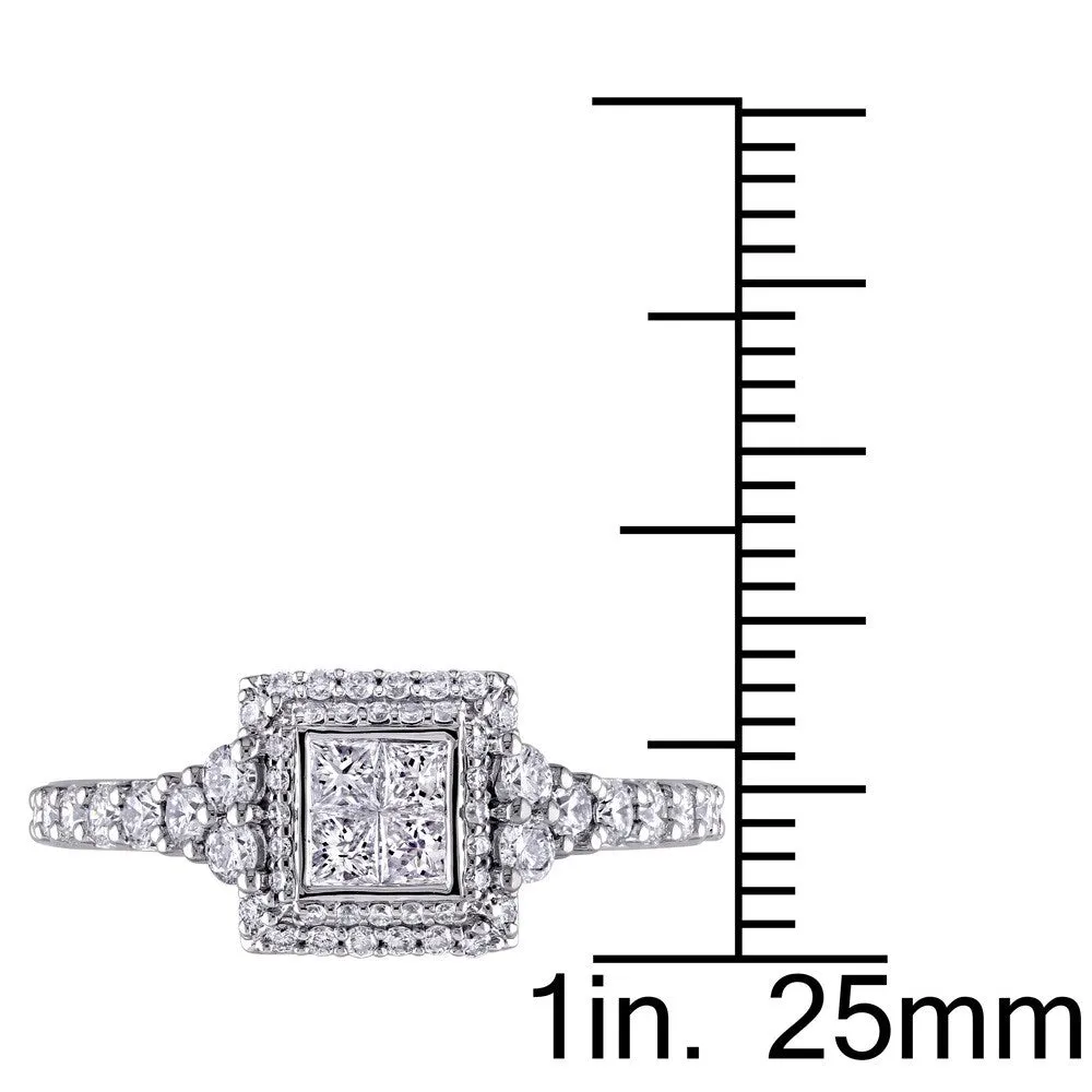 Miadora Signature Collection 14k White Gold 1ct TDW Princess and Round-cut Diamond Square Double Halo Engagement Ring sold by Zulily product image thumbnail 3