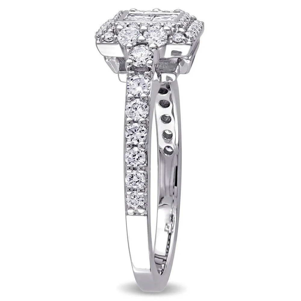 Miadora Signature Collection 14k White Gold 1ct TDW Princess and Round-cut Diamond Square Double Halo Engagement Ring sold by Zulily product image thumbnail 2