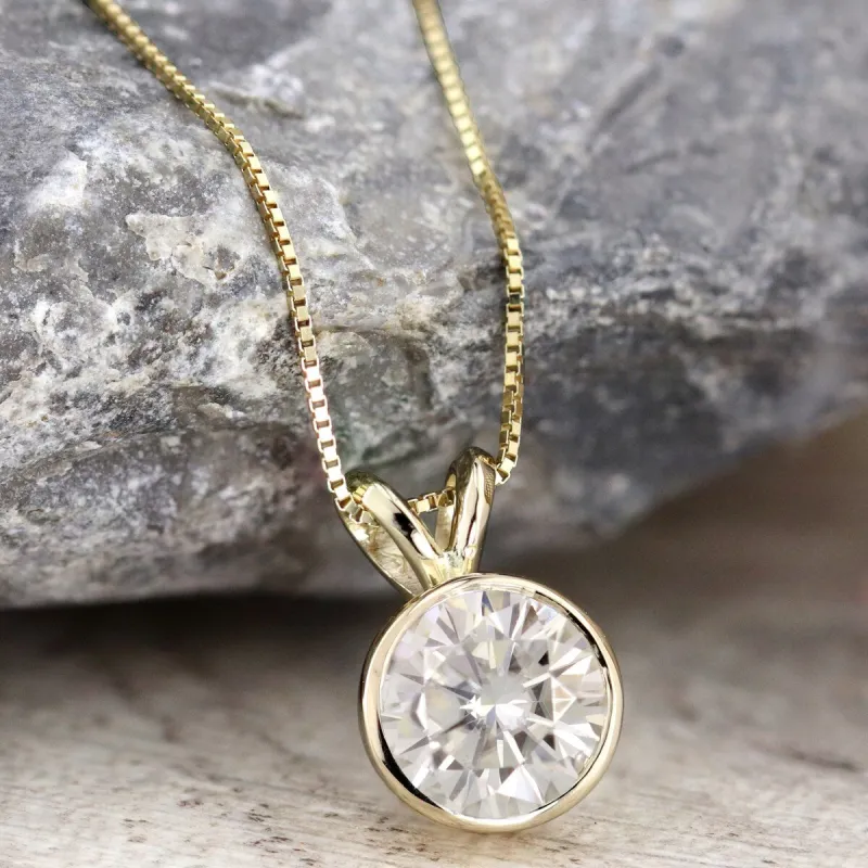 Auriya 18k Gold 1 1/2ctw Solitaire Moissanite Necklace Bezel-set - 7.4 mm - 7.4 mm sold by Zulily