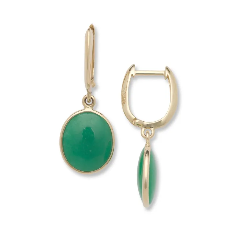 Curata Solid 14k Yellow Gold Cabochon Oval Green Jade Drop Dangle Earrings (10mm x 28mm) - 10mmx28mm sold by Zulily